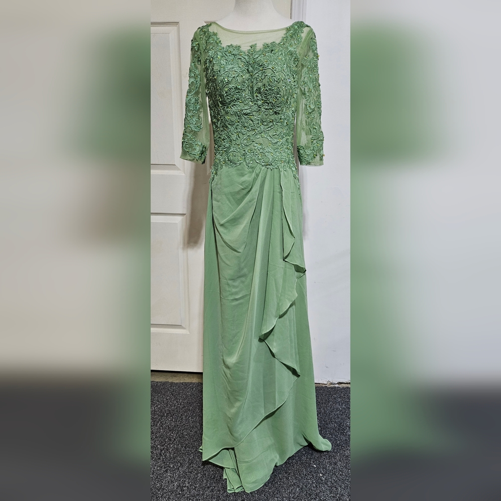 Pastel Green Embroidered & Sequin Full Length Formal Dress